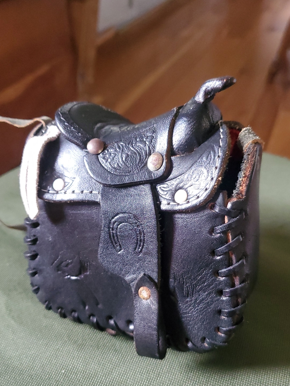 Micro Black Saddle Purse Leather Red Interior Flap